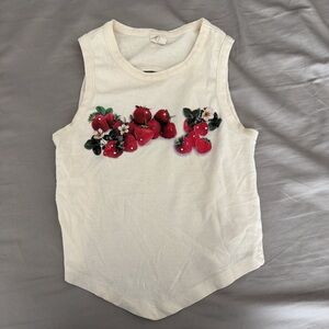 Cream Sleeveless Top with Strawberry Embroidery